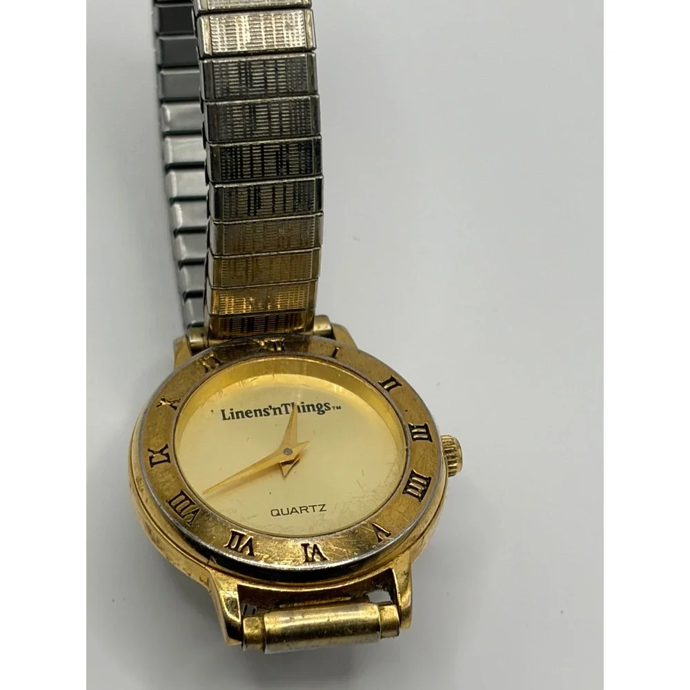 Linens n Things‎ Quartz Gold Tone Stretch Band Watch Roman Numerals